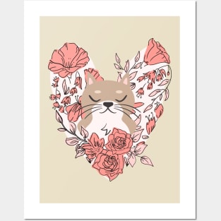 Cute Cat With Flowers Posters and Art